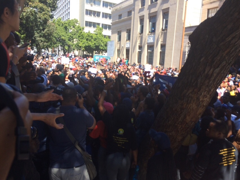 Protestors outside Cape Town Magistrates Court [raeesa pather]