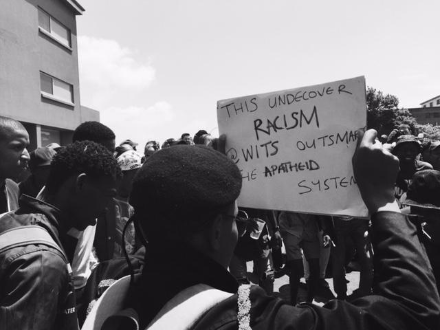 Wits fees protest placard B&W 3