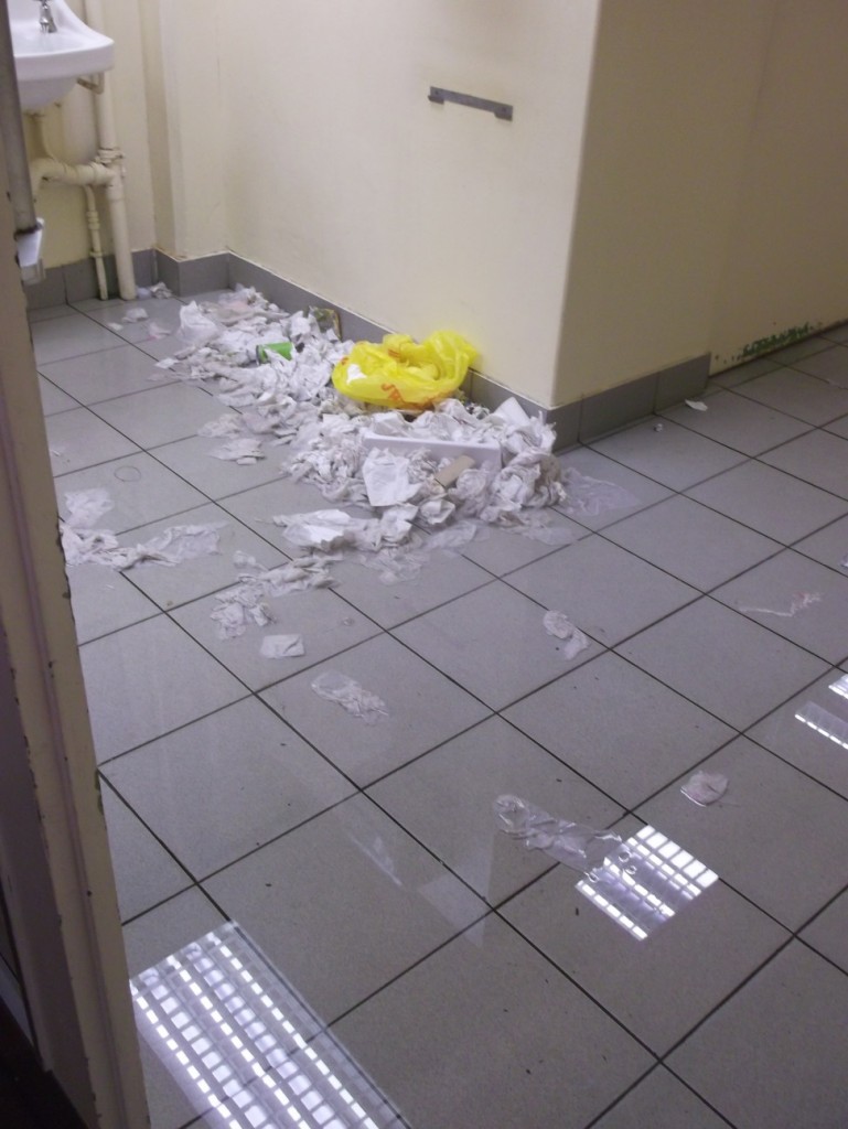 Waste has piled up in the toilets as a result of the cleaners' strike 