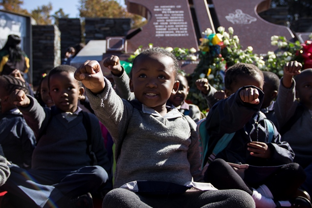Johannesburg, South Africa: Children from Simply the Best nursery school present a performace at the Hector Pieterson Memorial site in Soweto on June 16 2016.