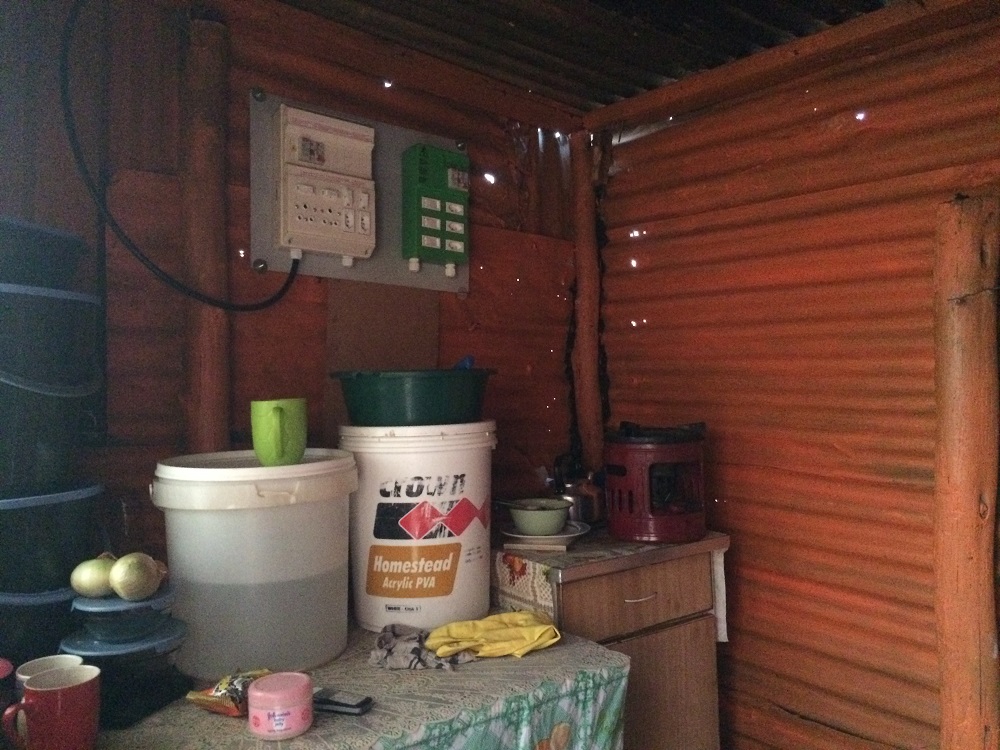 The newly installed connections inside Benjamin Kulube's shack in Thembelihle