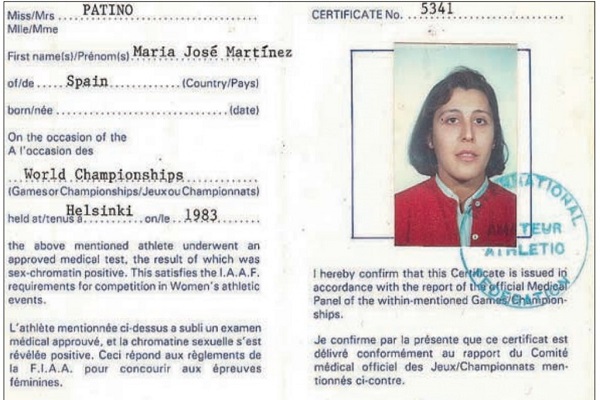 Gender verification card image via transascity.org: http://transascity.org/wp-content/uploads/2013/12/Patino_Certification.jpg