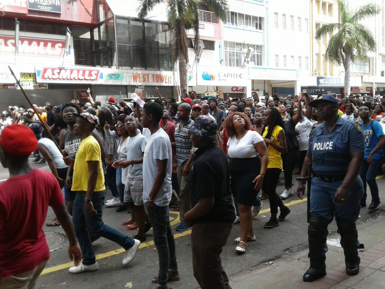 Students marching on West Street. #KZNFMF